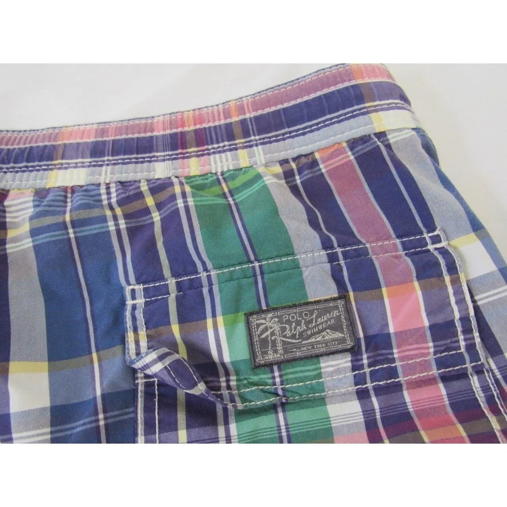 Polo Ralph Lauren‎ Madras Multi-color Plaid Swim Trunks L  Shorts Beach